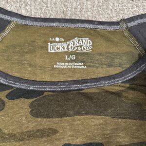 Lucky Brand Green and Brown Camouflage Top